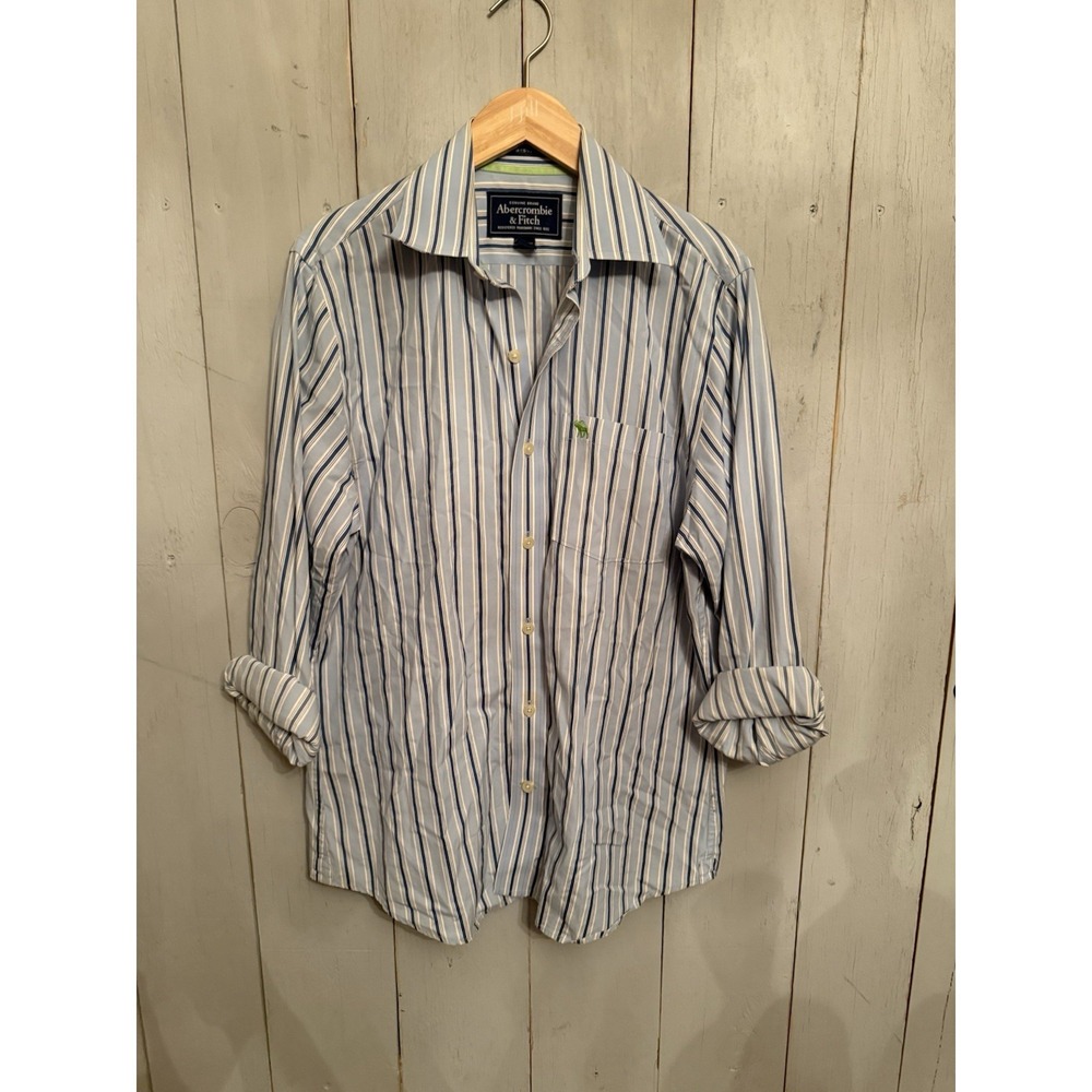 Abercrombie &‎ Fitch Men M Blue Striped Muscle Fit Long Sleeve Casual Shirt